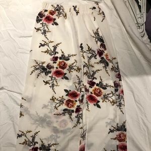 white floral maxi skirt with leg slit